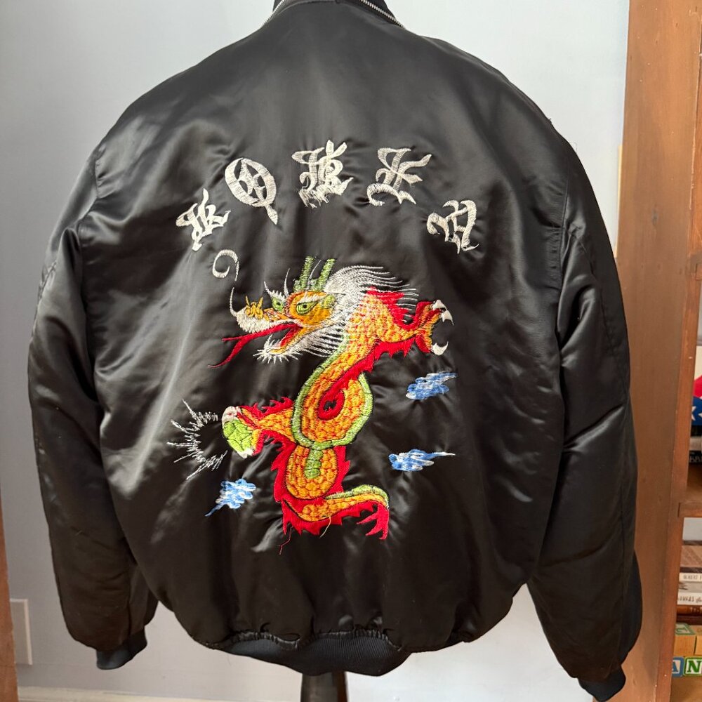 Korea Black Satin Jacket with Dragon Embroidery Men's or Women's